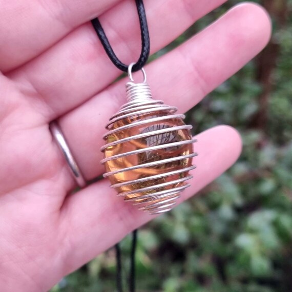 Amber Obsidian Spiral Cage Necklace 