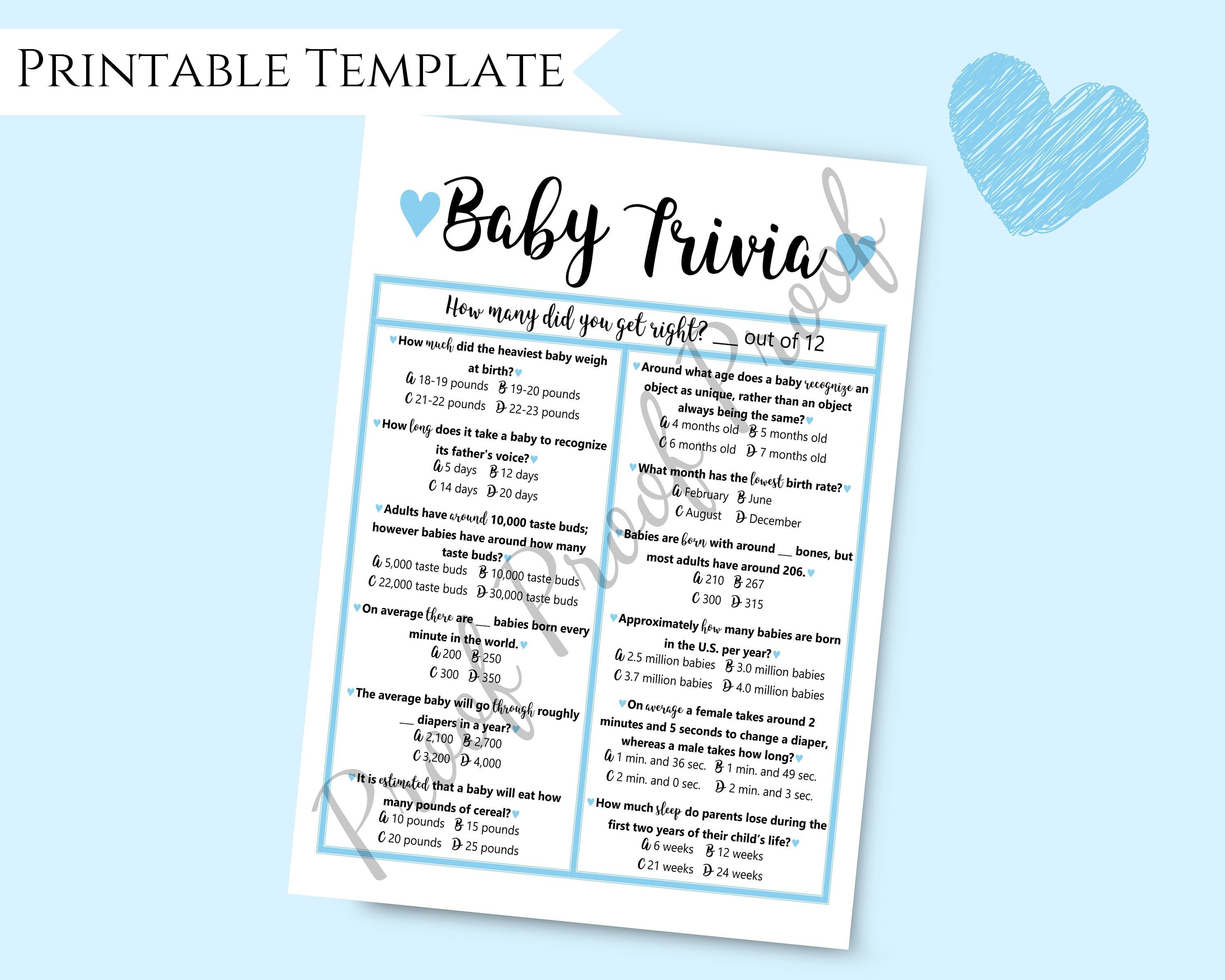 Baby Shower Trivia Game Printable Baby Shower Games Blue Baby Shower Game Template Boy Baby Shower Games Instant Download Diy Shower