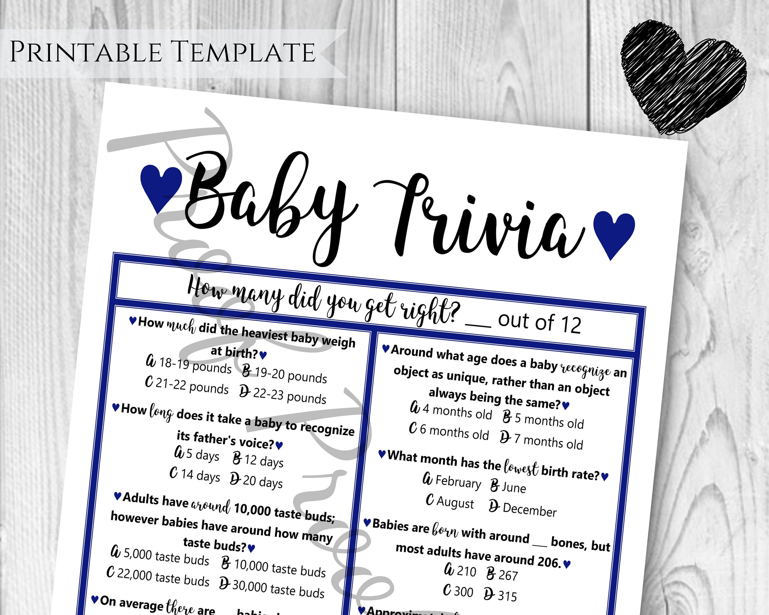 Baby Shower Trivia Game Baby Shower Games Printable Baby | Etsy