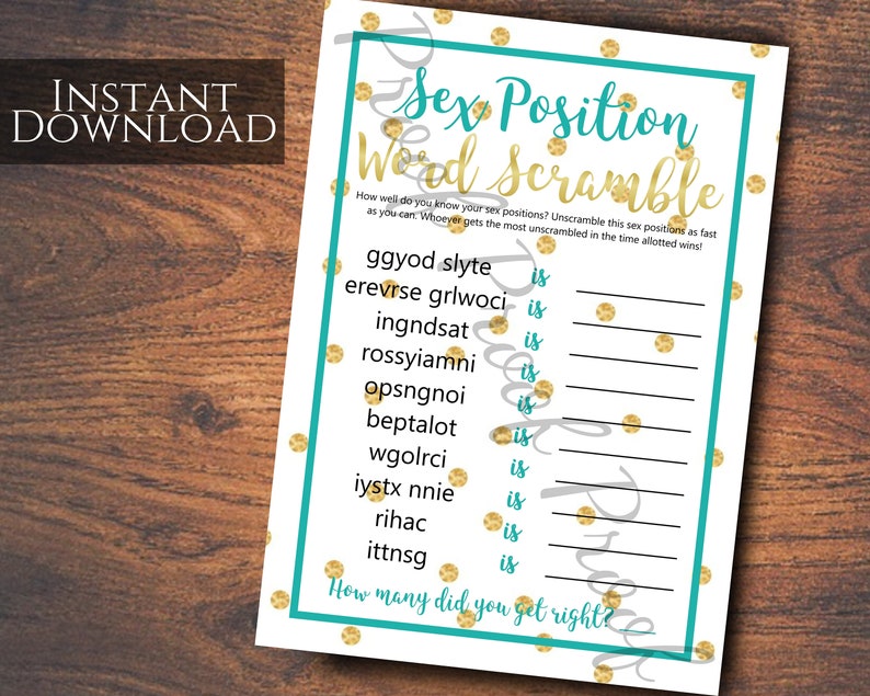 Bachelorette Party Game Sex Position Word Scramble Teal And Etsy