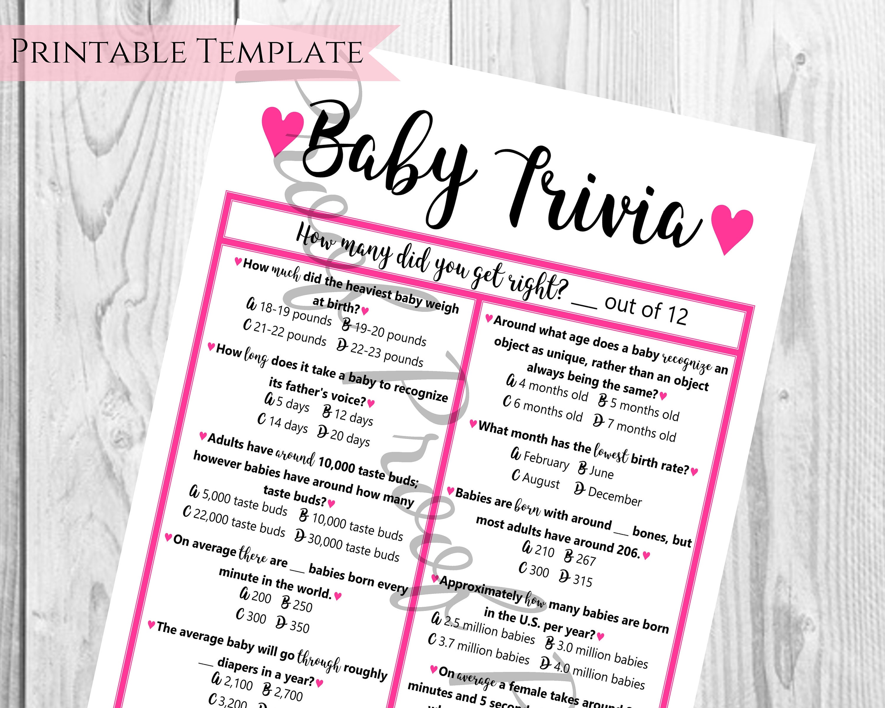 Baby Shower Trivia Game Baby Shower Games Printable Baby Etsy Ireland