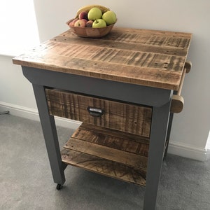 Handmade solid wood butchers block kitchen island with drawer and towel rail. (ONE SHELF VERSION)