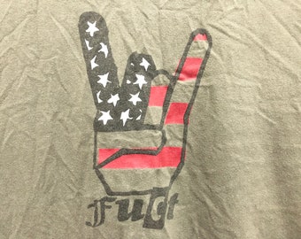Vintage FUCT Sign of the Horns Rock on America Flag Symbol Rare