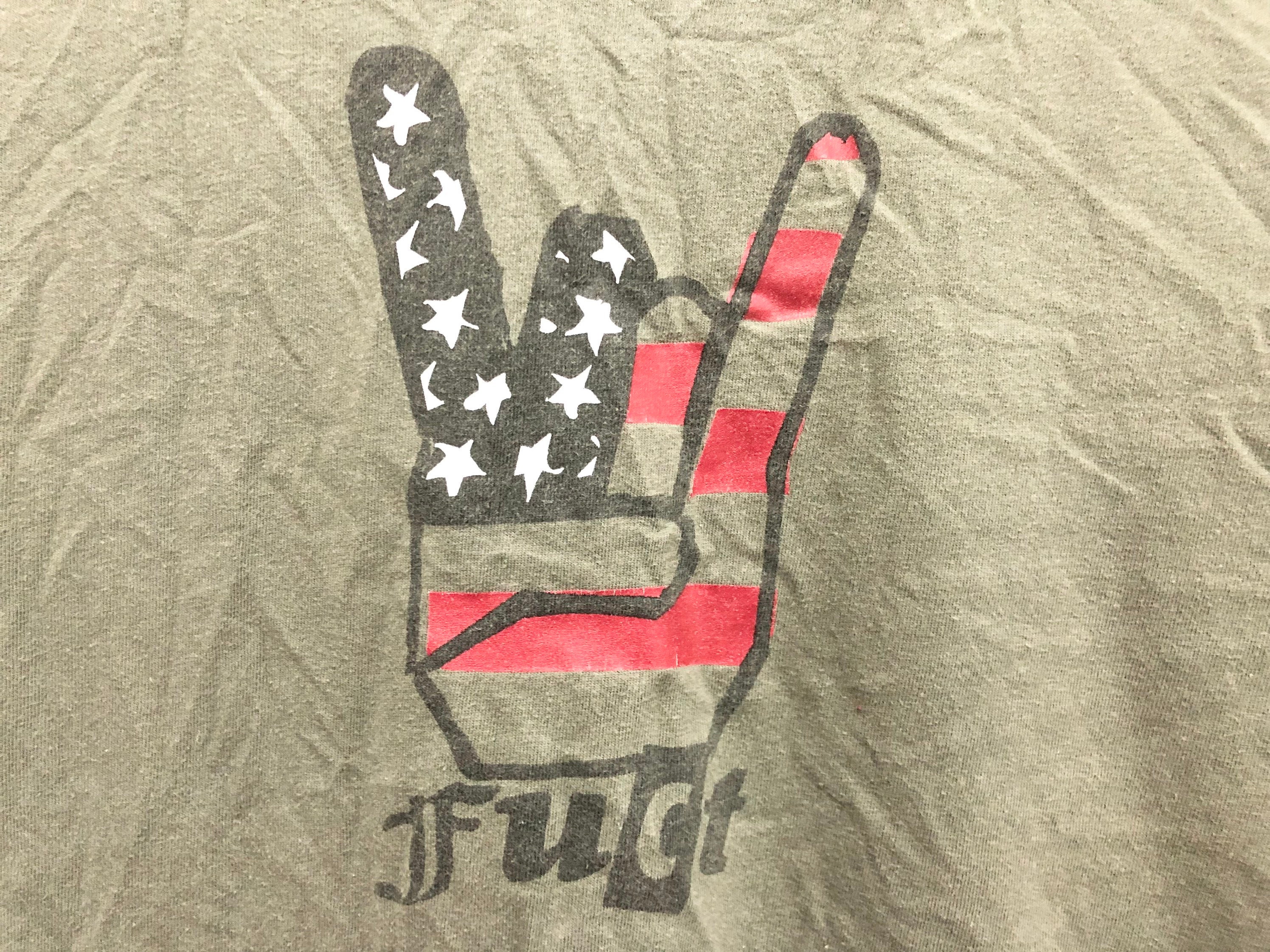 Vintage FUCT Sign of the Horns Rock on America Flag Symbol