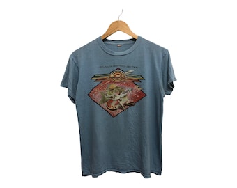 Vintage 70-tals ATLANTA RHYTHM SECTION sydstatsrockband-t-shirt med champagne jam-motiv och enkelsöm, skönhet i distressed rock and roll-stil