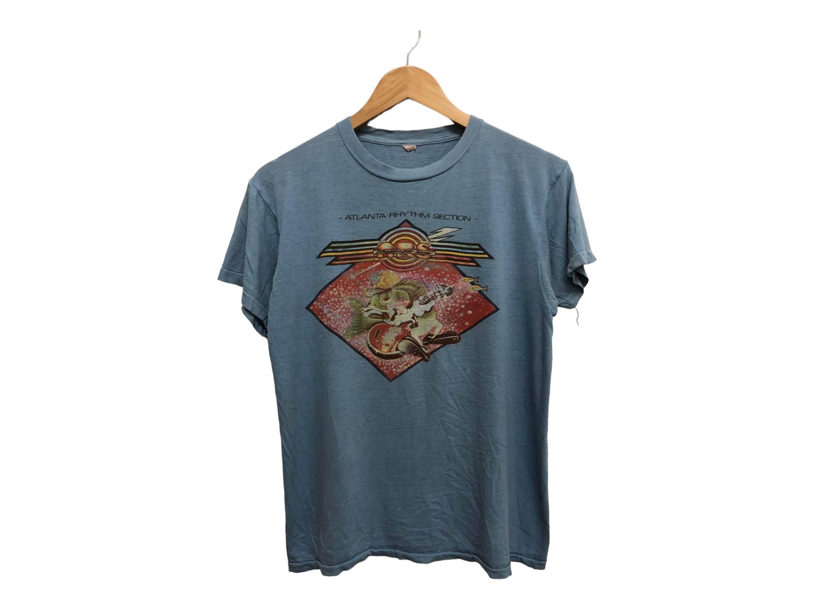 70s 80s Rockets ビンテージ ロケッツ 7分袖 ラングラ Tシャツ ロックT メンズ SM相当 春夏 ロック バンド アメカジ 希少 古着■J304 Vintage 70s ATLANTA RHYTHM SECTION Southern Rock Band Tee