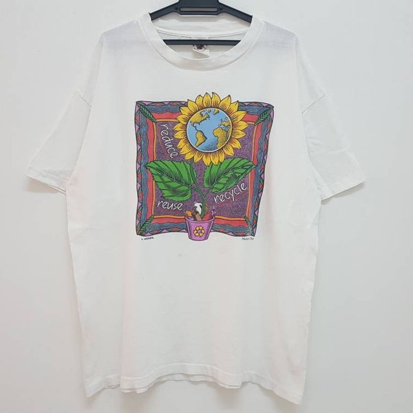 Vintage 90s 3R reuse reduce recycle love nature love earth keep enviromentally safe nice colourfull graphic single stitch made in usa tee