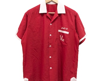 Vintage 50s 60s BOWLING Shirt V21 Embroidered Font Rockabilly