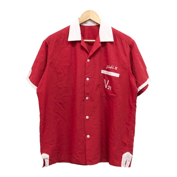 Vintage 50s 60s BOWLING Shirt V21 Embroidered Font Rockabilly