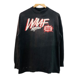 Vintage 90s WAAF 107 FM boston rock radio station non stop rock gods team promo tee longsleeve made in usa rzadki
