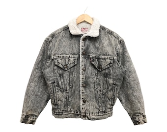 Vtg 80s Levi's 70507 0253 Black Acid Wash Denim Trucker Jacket