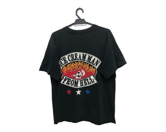 Vintage 90s I.C.M.F.H. ice cream man from hell biker tee motorcycle gangs mc logo fire flame skull style tee single stitch rare cropped tee