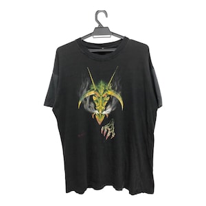 Vintage 90s THE ALCHEMY CARTA demonic dragon graphical emo gothic metal style tee made in England rare tee