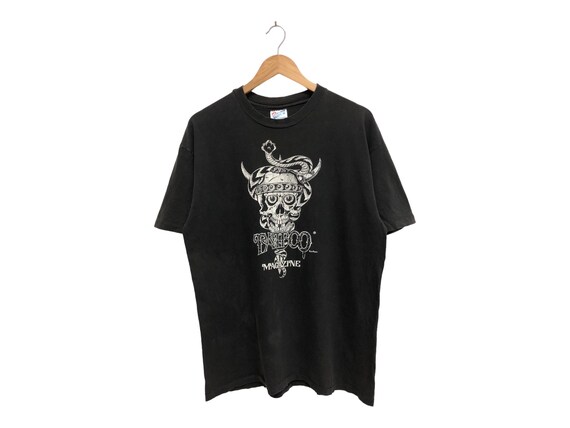 Vintage 90s TATTOO MAGAZINE Promo Tee Tattoo Art Head Skull and 