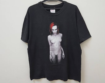Vintage 90s 1998 MARILYN MANSON mechanical animals album promo band heavy metal alternative hard industrial glam rock style rare t-shirt