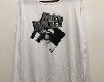 Vintage des années 80, 1988 MOONWALKER film musical d'anthologie expérimentale MICHAEL JACKSON promo tee simple point à manches longues design graphique rare