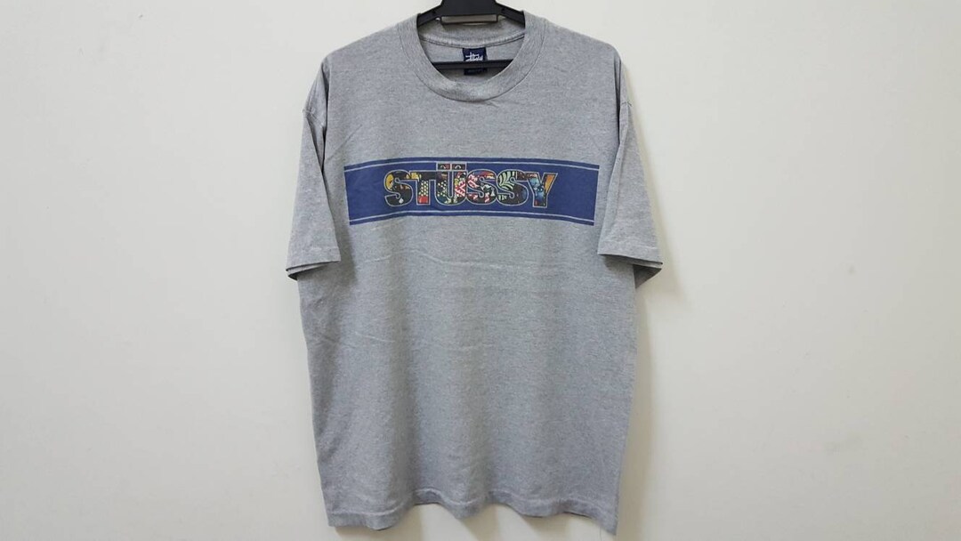 Vintage 90s STUSSY Spell Out Big Logo Box Logo Made in USA Single