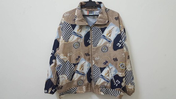 Vintage 90s EVR silk jacket full print sailing mot