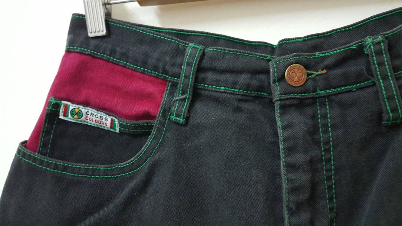 Vintage 90s CROSS COLOURS Short Pant Denim Colour Block Design Hip 