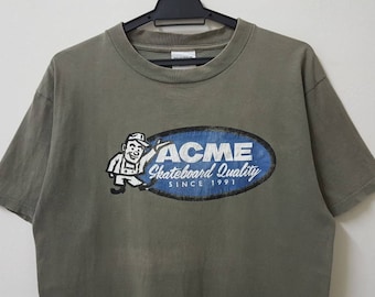 Vintage 90s ACME SKATEBOARD Og Jim Gray Distressed Skate Tee Rare 