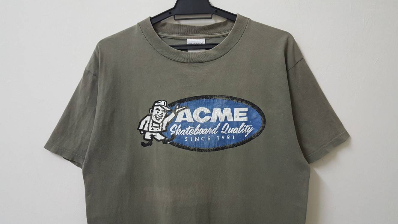 Vintage 90s ACME SKATEBOARD Og Jim Gray Distressed Skate Tee Vintage 90s ACME SKATEBOARD Og Jim Gray Distressed Skate Tee