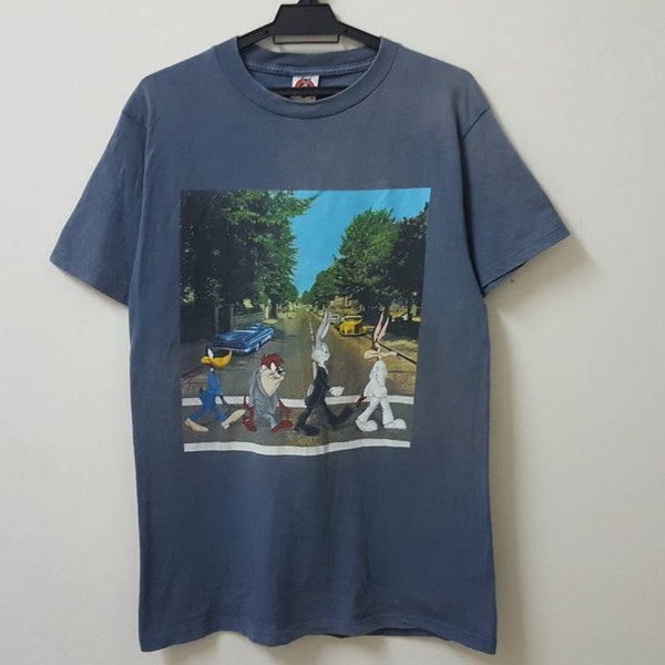 Vintage 90s 1997 LOONEY TUNES the beatles abbey road parody t shirt made in usa rare design t shirt