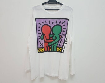 Vintage 80s 1987 KEITH HARING pop shop tokyo long sleeve single stitch pop art tee rare t shirt