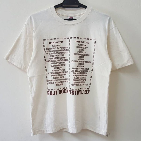 Vintage 90s 1997 FUJI ROCK FESTIVAL first year of mega rock festival single stitch all list band performance line up rare promo t shirt