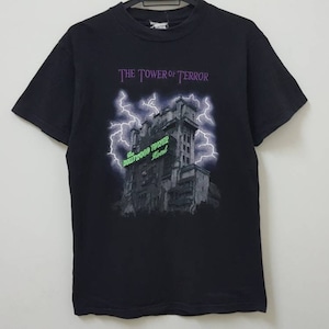 Vintage 90s The tower of terror embroidered spell out the hollywood tower hotel hype dope swag rare style t shirt