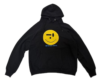 Vintage 80s BARNZLEY SMILEY get up get happy acid house techno trance club cult iconic logo tultex made in usa rare hoodie