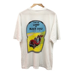 Vintage 90s the adventures of TINTIN land of black gold beauty distressed t shirt dope graphical tee