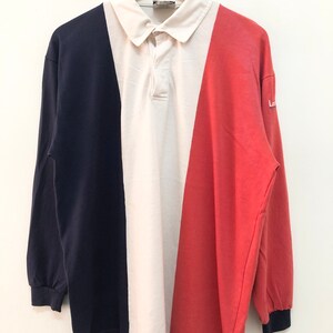 Vintage 90s LES MISERABLES 24601 polo rugby shirt longsleeve full embroidered tricolour block rare design