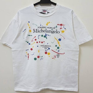 Vintage 90s art tee tribute to MICHELANGELO while painting a ceiling 1508 single stitch made in usa rare hype dope swag style t shirt