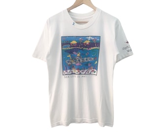 Vintage 90s SEA LIFE es ARTE arte raro camiseta gráfica