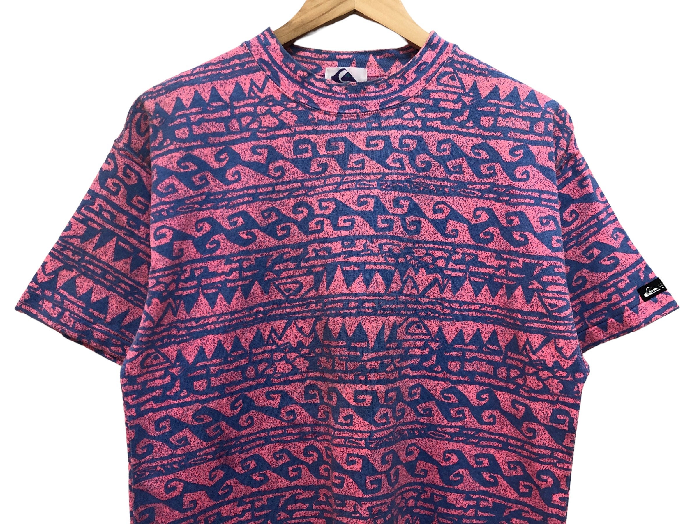 Vintage 80s QUIKSILVER All Over Printed Surf Tribe Striped
