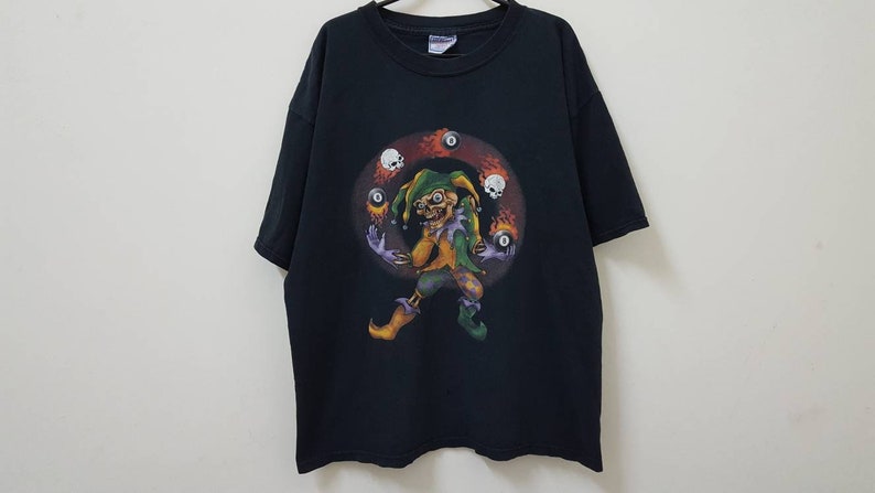 Vintage 90s SKULL CLOWN with 8 ball lucky horror art made in USA hype dope swag style t-shirt