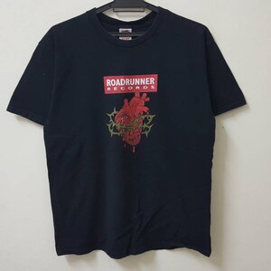 May include: Black t-shirt featuring a graphic of a bleeding heart with thorns and the text "ROADRUNNER RECORDS" in a red box. The design is centered on the front of the shirt.