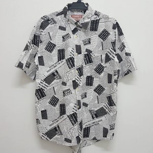 Vintage 90s NEWSPAPER black and white single pocket shirt punk seditionaries style shirt rare
