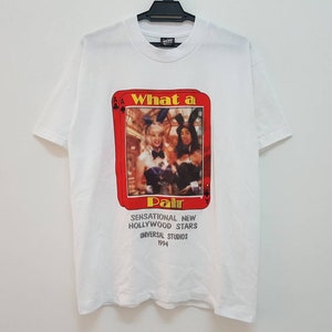 Vintage 90s 1994 sensational new hollywood star universal studios what a pair t shirt playboy bunny girl single stitch made in usa tee