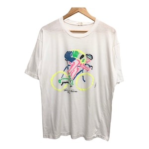 t-shirt événement cycliste vintage des années 90 1991 TOUR DE FRANCE paris t-shirt cycliste néon beauté néon à point unique
