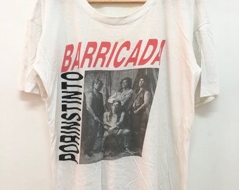 Vintage 90s BARRICADA POR INSTINTO album promo tee band line up photo graphical rare legendary spanish rock band beauty distressed t shirt