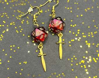 Mini D20 + Dagger Earring Set