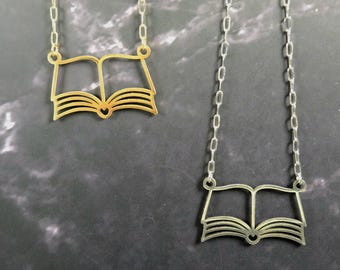 Metal Open Book Necklace