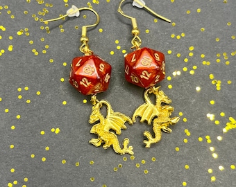 Mini D20 + Dragon Earring Set