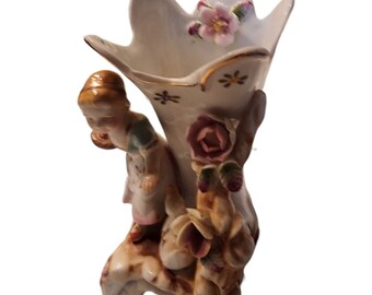 Naudot Porzellan Figur Vase Mädchen Ente Rosen Lovely