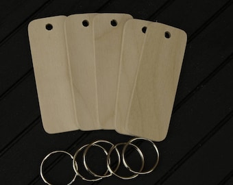 10 Pyrography Birch plywood 6mm thick rectangular key fob blanks with nickel key rings, includes delivery