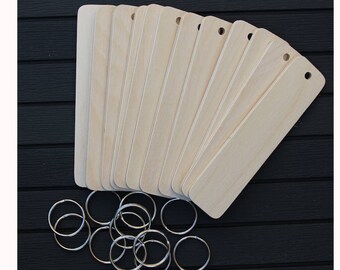 10 Pyrography Birch plywood 6mm thick Large rectangular key fob blanks with nickel key rings