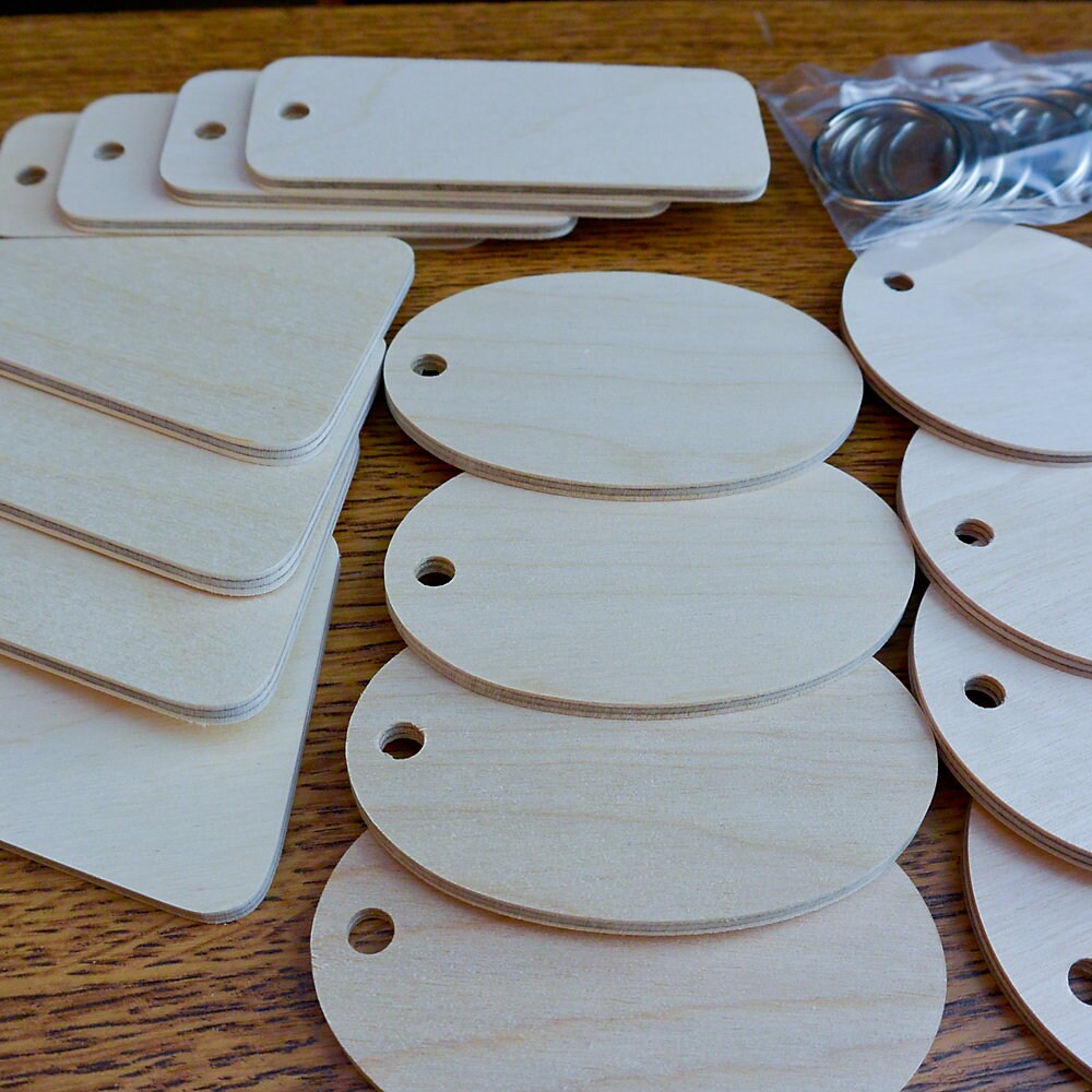 16 assorted Birch Plywood key fob blanks with nickel key rings Etsy