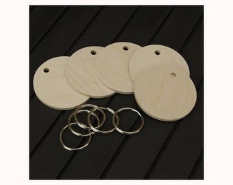 10 Pyrography Birch plywood 6mm thick round key fob blanks with nickel key rings and included delivery
