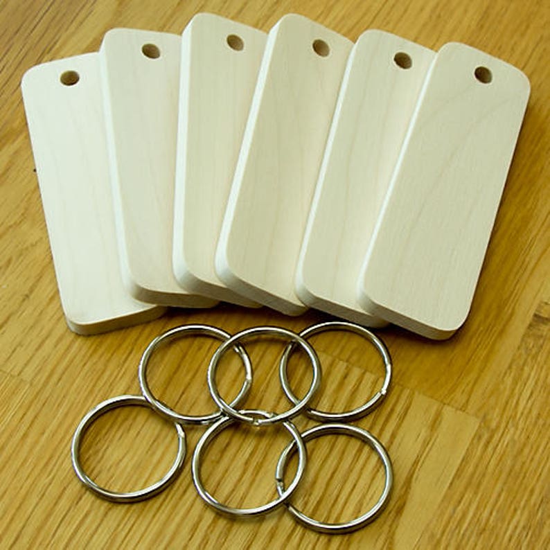 10 Sycamore Rectangular Key fob Pyrography Blanks, hand made from the finest quality English Sycamore , includes quality nickel split ring image 1